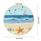 Coastal Beach Embroidery Kit – Ocean Waves, Seagulls & Seashells DIY Needlepoint Hoop Art Nautical Seaside Decor Craft Gift for Adults