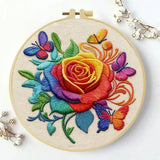Rainbow Rose & Butterflies Embroidery Kit Kits For Stitchers