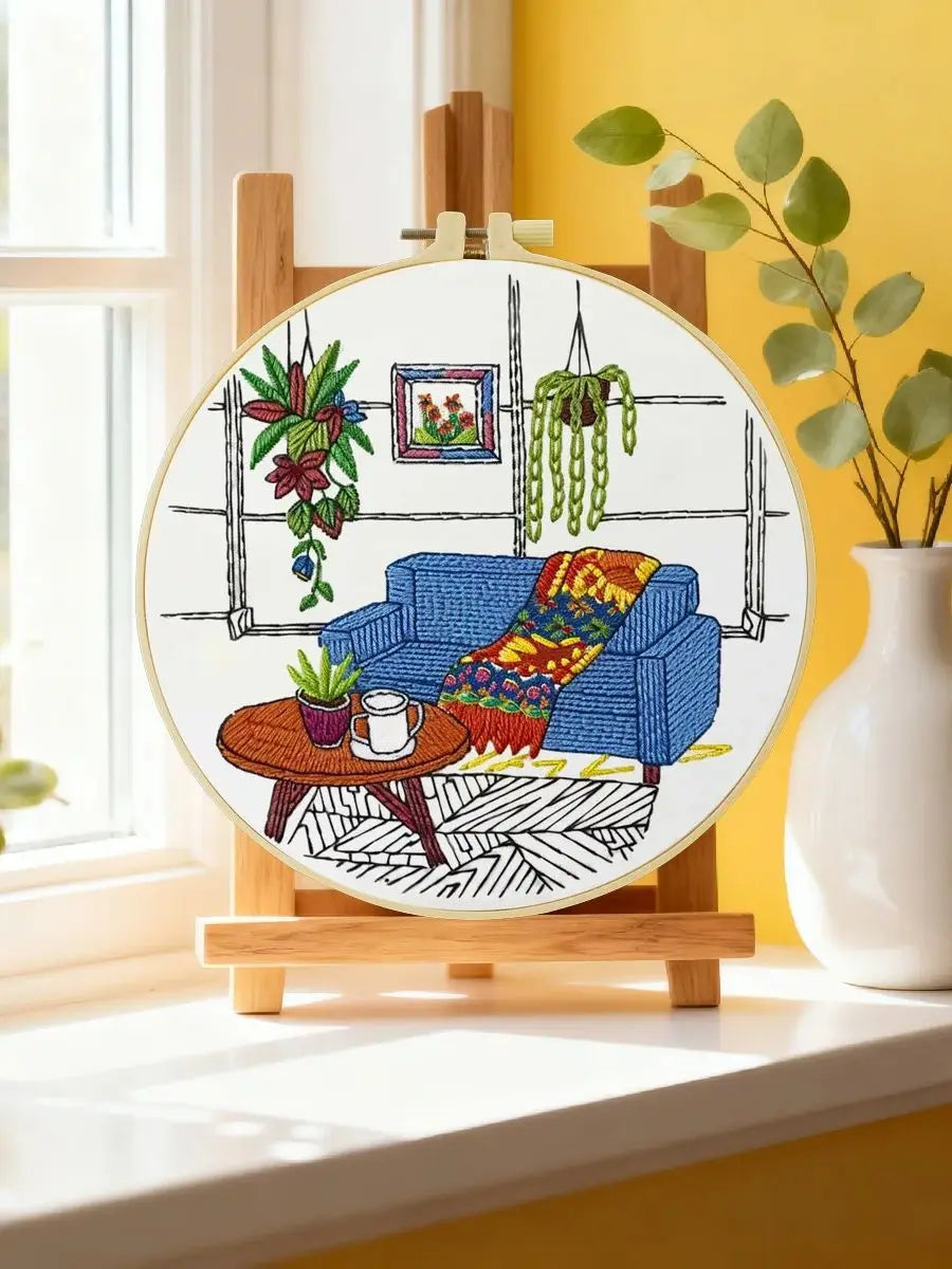 Cozy Living Room Embroidery Kit 🧵🏡