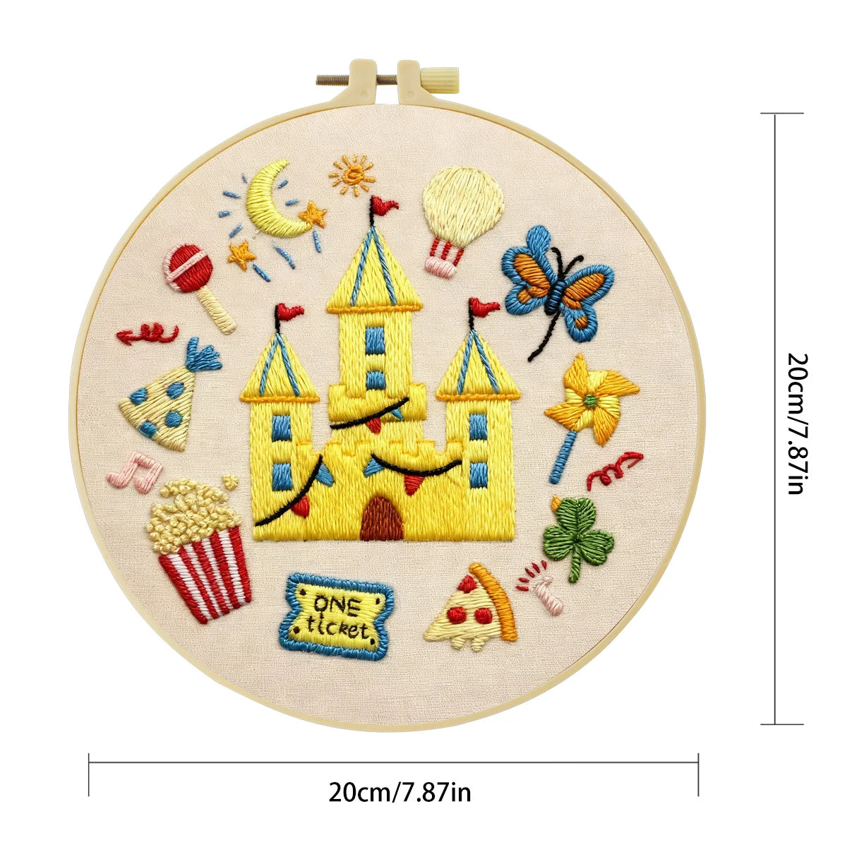 Kids Castle Embroidery DIY Kit – Cute Fantasy Beginner Stitching Kit with Hoop, Pattern & Threads