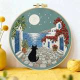 Moonlit Coastal Cat Embroidery Kit 🌙🐈� Kits For Stitchers