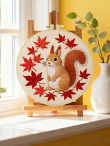 Autumn Squirrel Embroidery Kit โ Cute Woodland Maple Leaf Design Kits For Stitchers