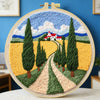 Tuscan Countryside Embroidery Kit for Adults – Scenic Cypress Tree Landscape DIY Needlepoint Hoop Art Beginner Friendly Craft Gift