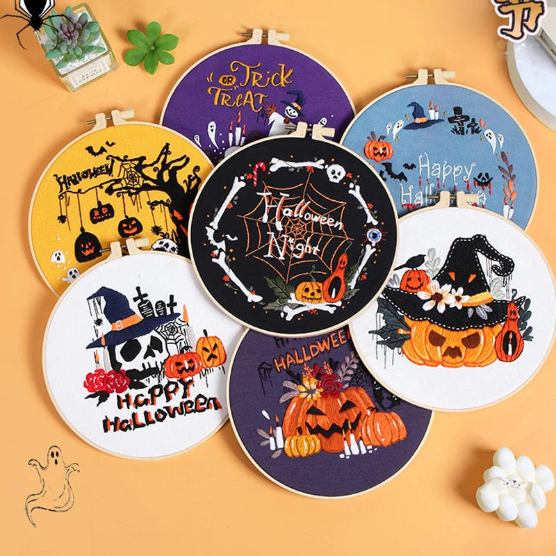 Spooky Halloween Embroidery Kit Collection – 7 Designs
