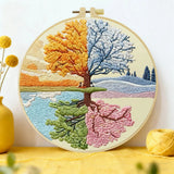 Four Seasons Tree Embroidery Kit – Spring Summer Autumn Winter Landscape DIY Hand Embroidery Hoop Art, Nature Wall Decor Craft K Kits For Stitchers