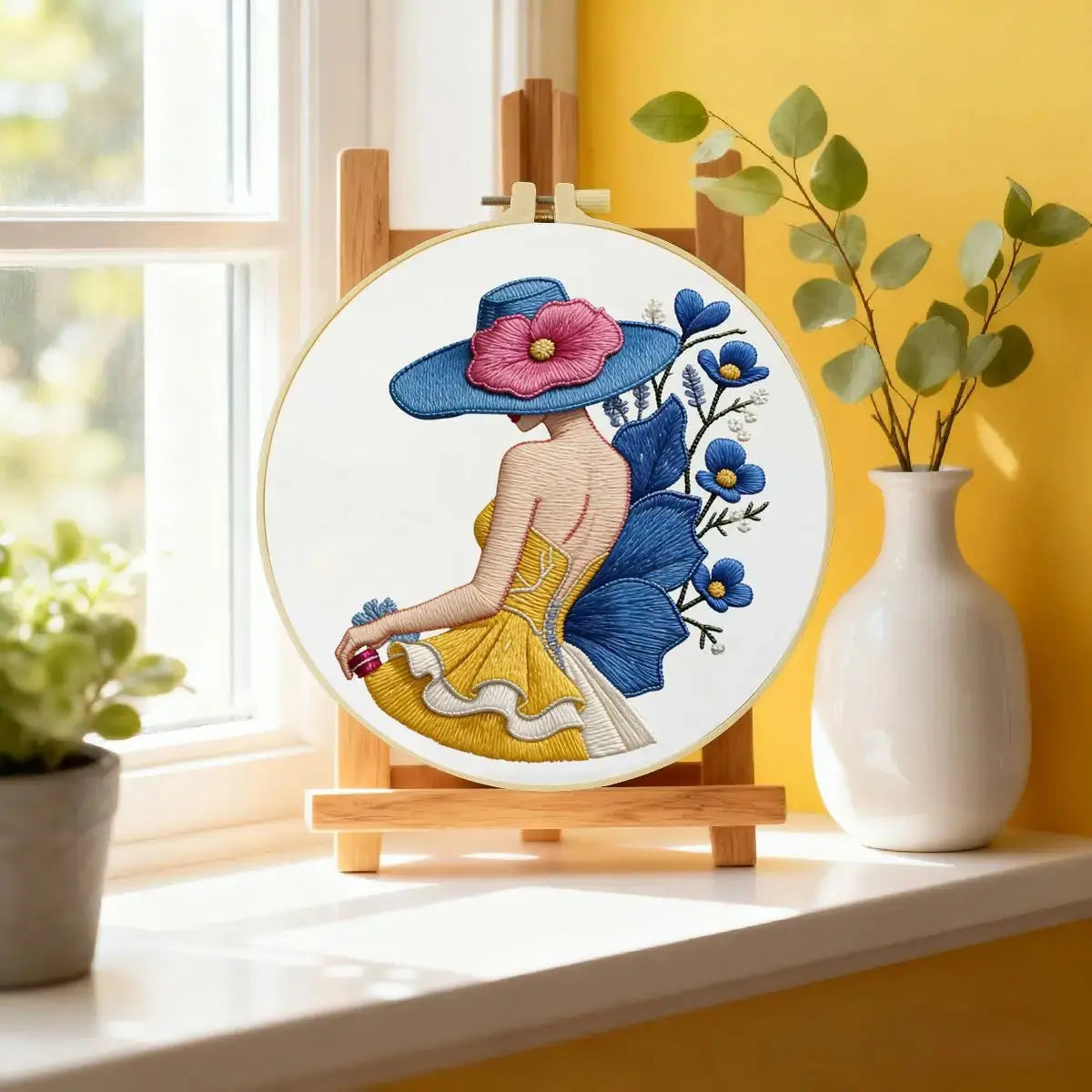 Blue Hat Lady Embroidery Kit Kits For Stitchers