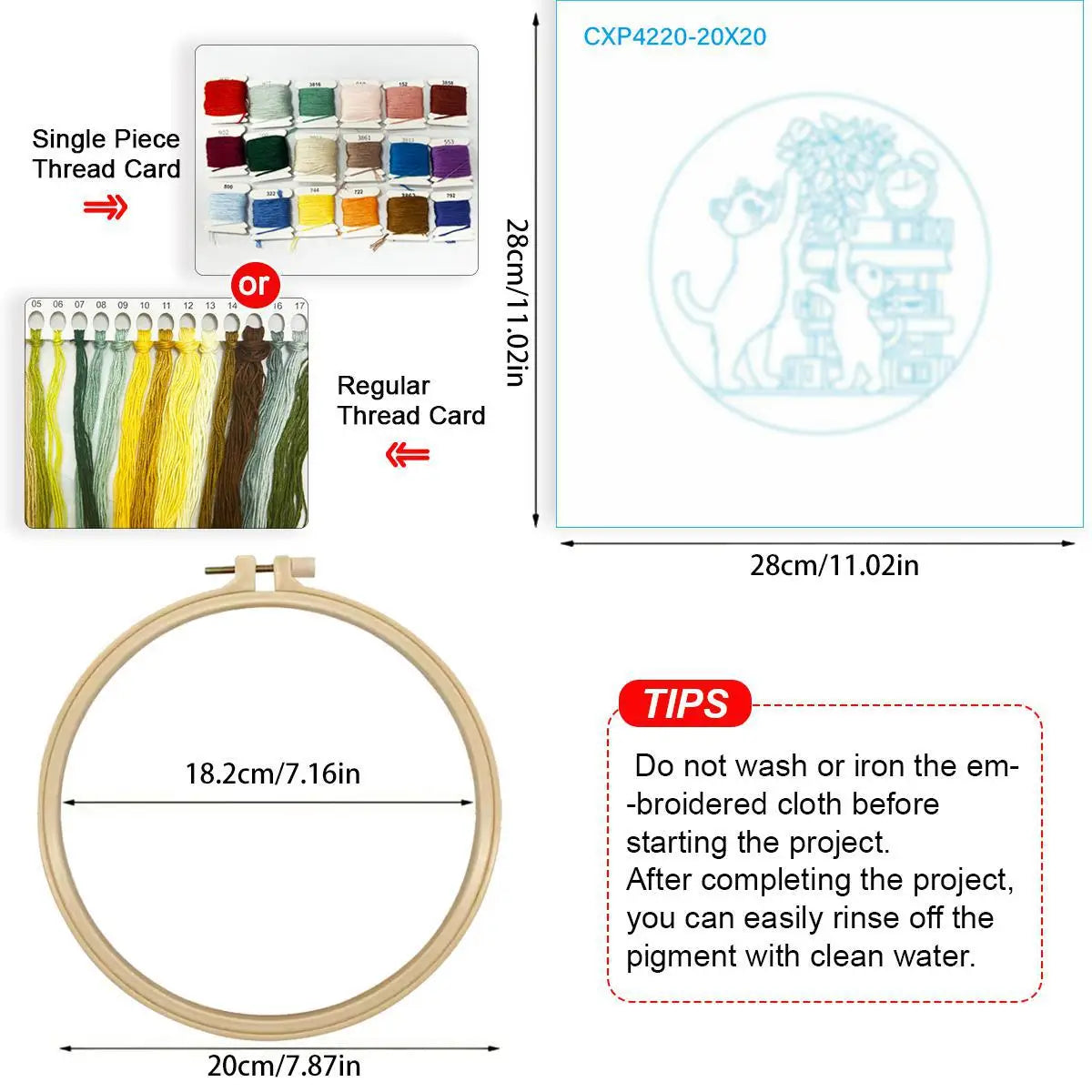 Black Cat Embroidery Kit for Beginners – DIY Cute Cat Hand Embroidery Hoop Set