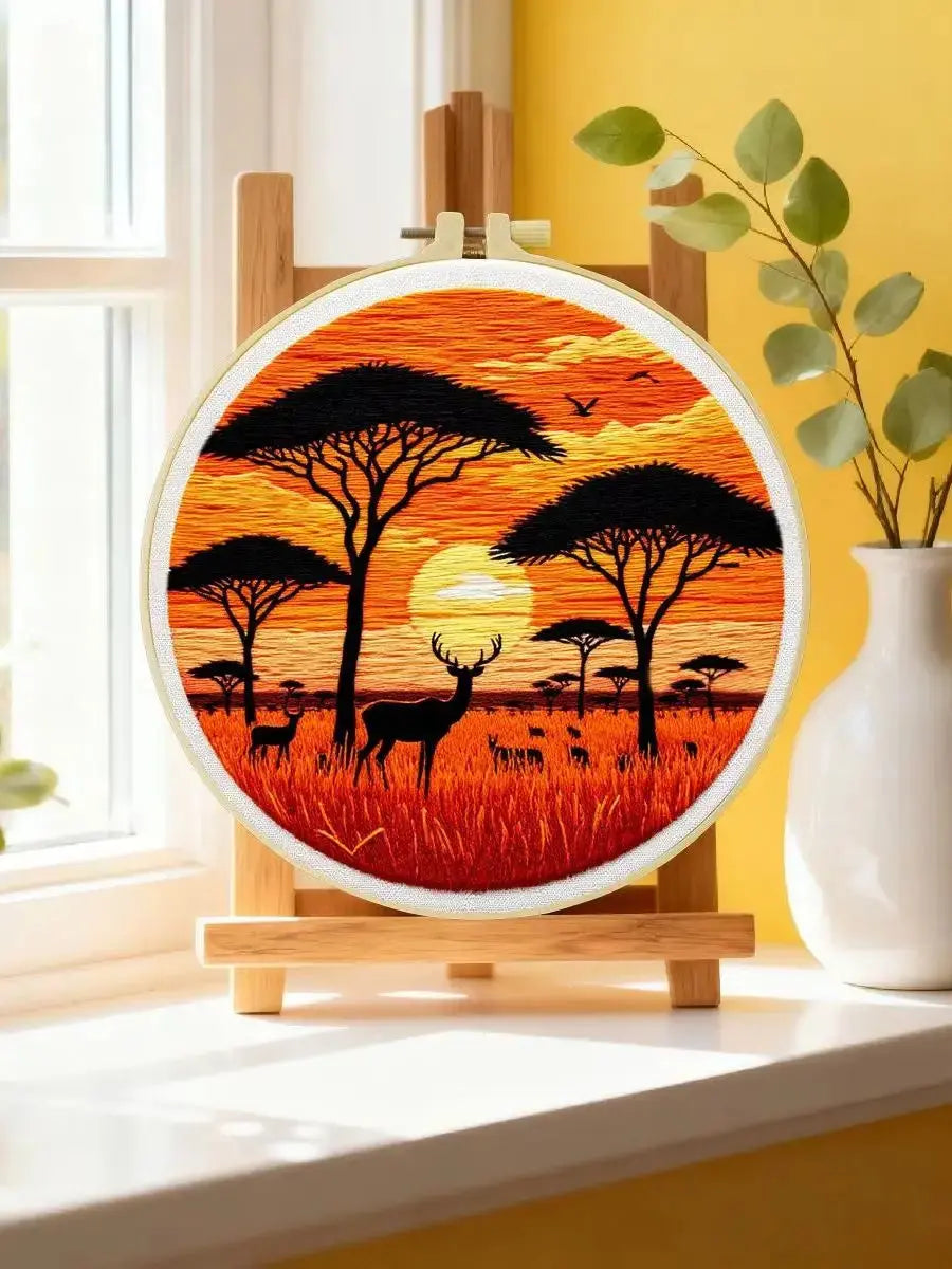 African Safari Sunset Embroidery Kit Kits For Stitchers