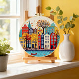 Colorful Cityscape Embroidery Starter Kit – DIY European Street Sewing Art Set for Beginners Kits For Stitchers