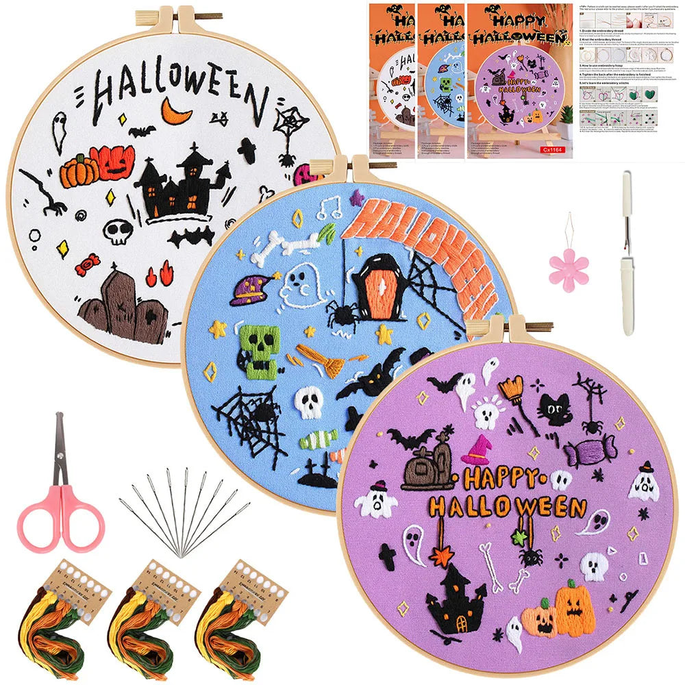 Cute Halloween Embroidery Kit – Set of 3