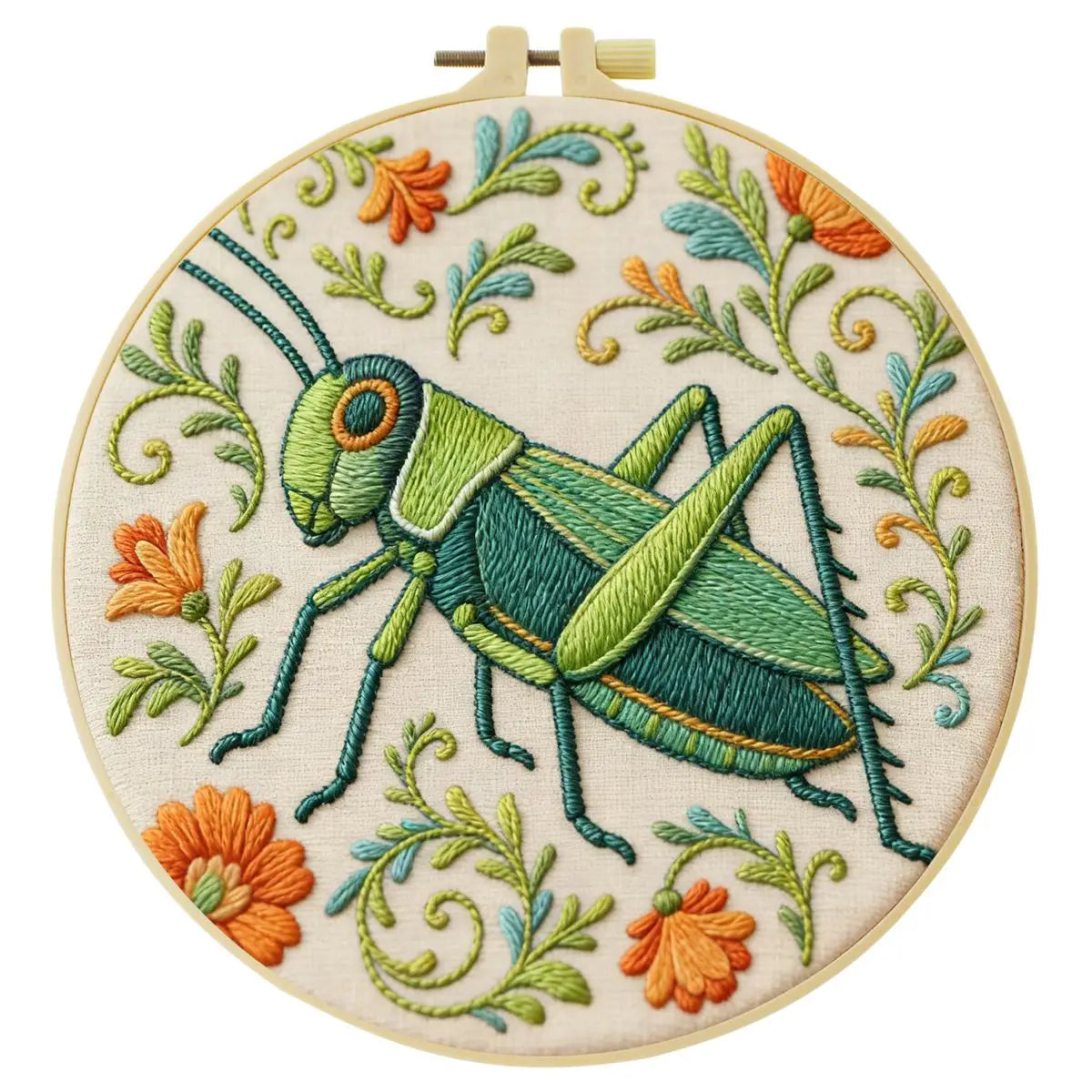 Grasshopper Embroidery Kit for Beginners – DIY Nature Hand Embroidery Hoop Set