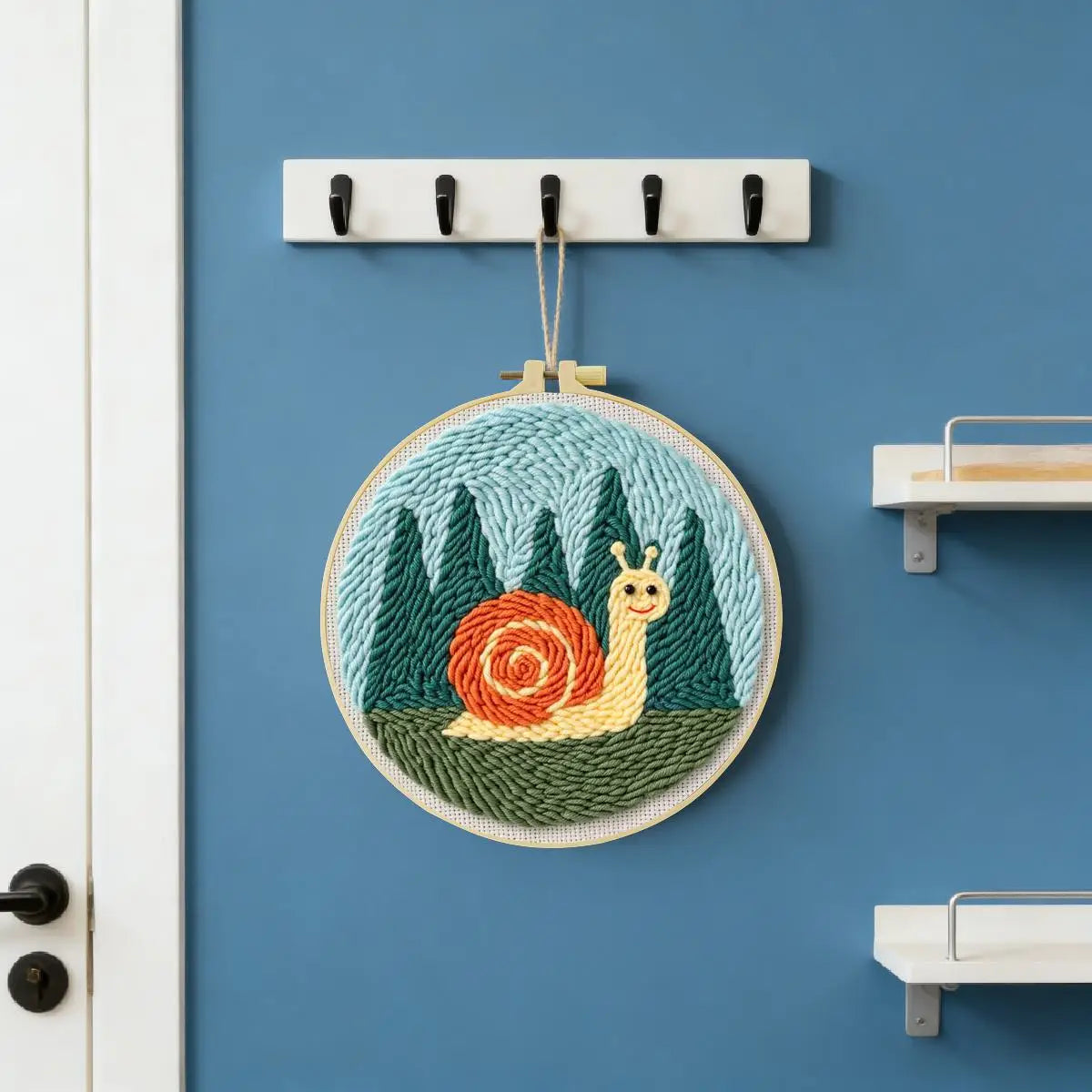 Cute Snail Punch Needle Wall Art – Handmade Embroidery Hoop Decor for Nursery & Cozy Rooms