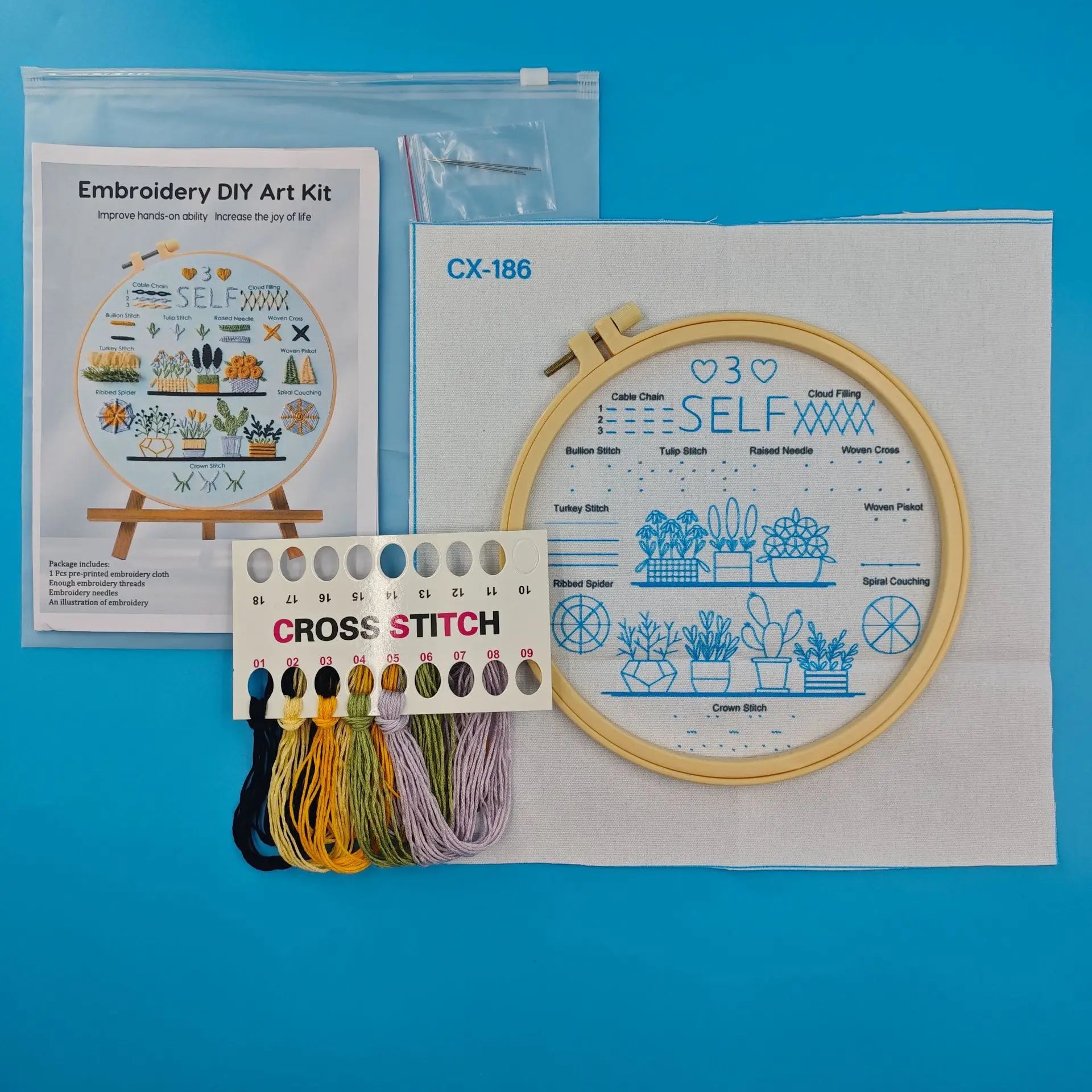 3-Piece Beginner Embroidery Stitch Learning Kit Kits For Stitchers