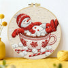 Snowman in Teacup Embroidery DIY Kit – Christmas Beginner Stitching Kit with Hoop, Pattern & Threads