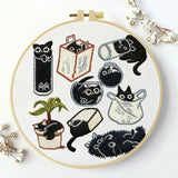 Black Cat Embroidery DIY Kit – Cute Cartoon Beginner Stitching Kit with Hoop, Pattern & Threads The Stichers Heavane