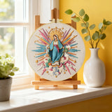Virgin Mary Embroidery Kit – Colorful Catholic Needlepoint Pattern with Heavenly Rays & Religious Christian Wall Art Decor