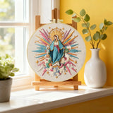 Virgin Mary Embroidery Kit – Colorful Catholic Needlepoint Pattern with Heavenly Rays & Religious Christian Wall Art Decor Kits For Stitchers