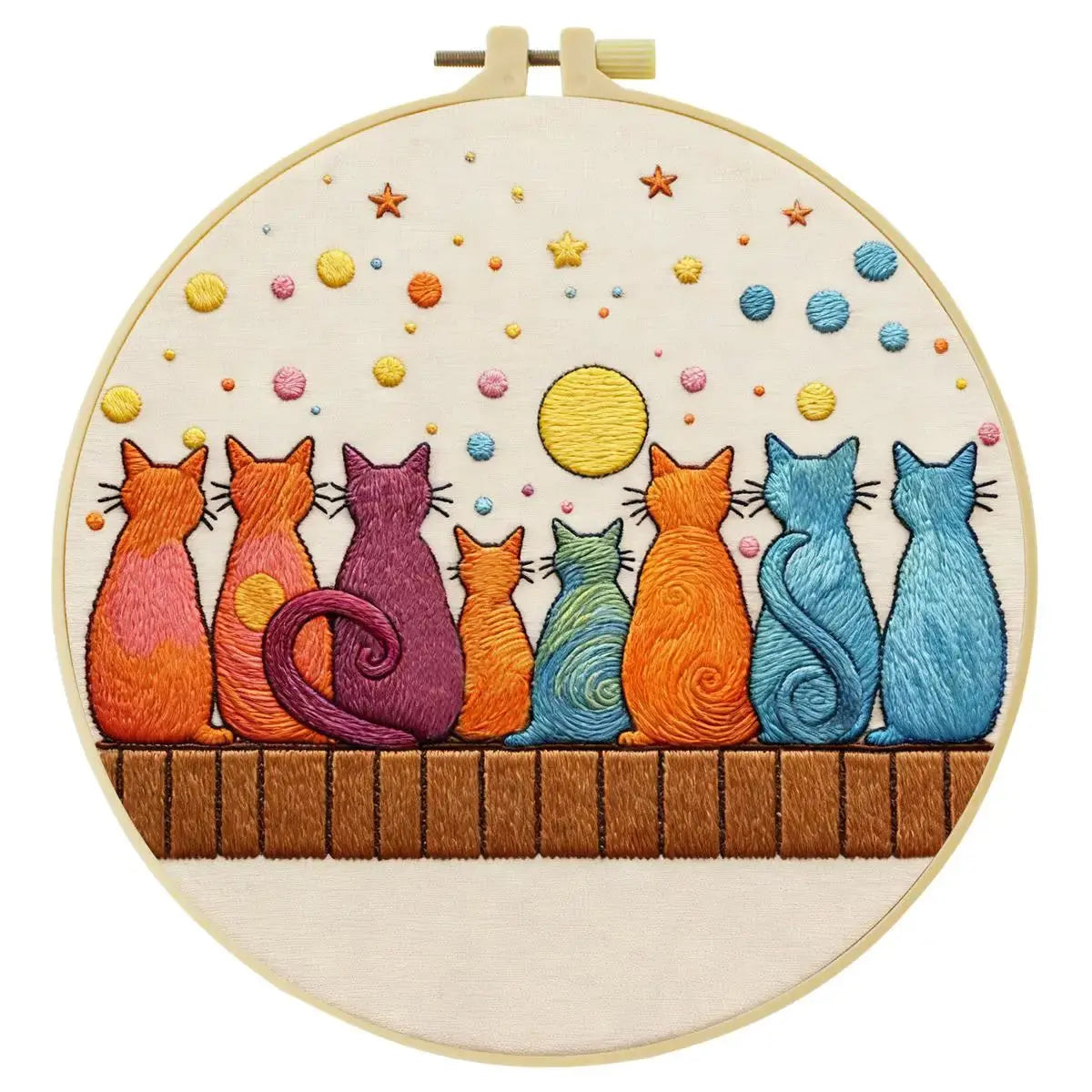 Moonlit Cat Gathering Embroidery Kit 🐈🌙✨ Kits For Stitchers
