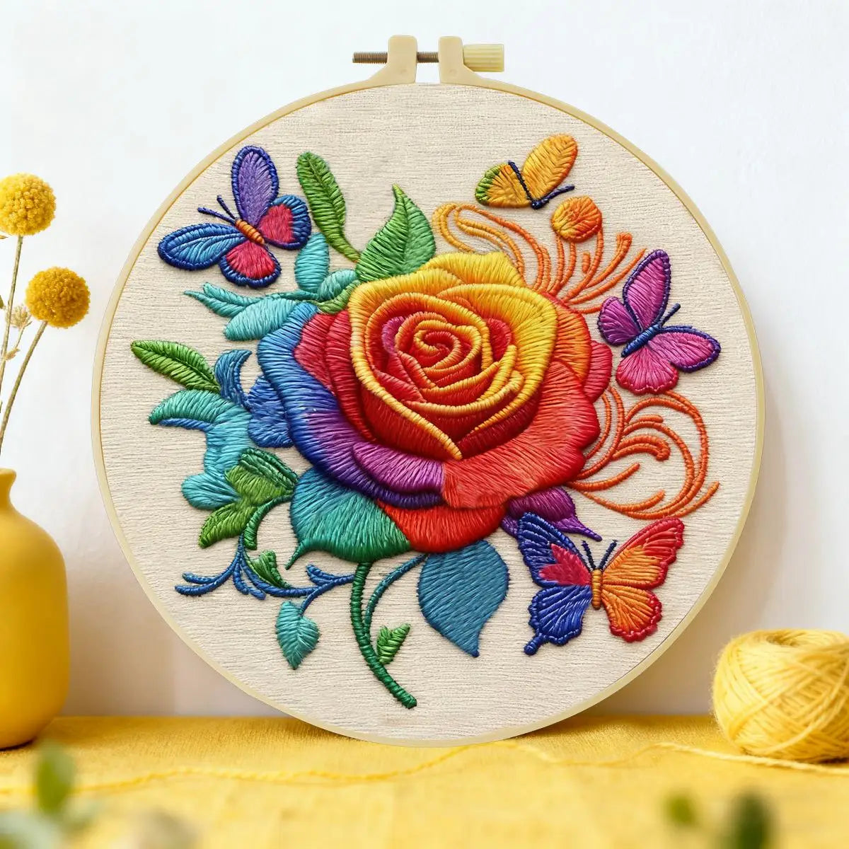 Rainbow Rose & Butterflies Embroidery Kit Kits For Stitchers