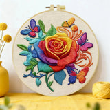Rainbow Rose & Butterflies Embroidery Kit Kits For Stitchers