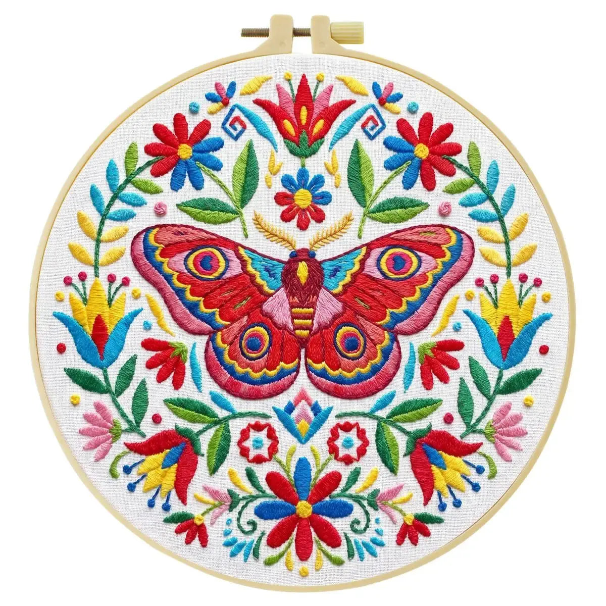 Colorful Folk Moth & Floral Embroidery Kit Kits For Stitchers