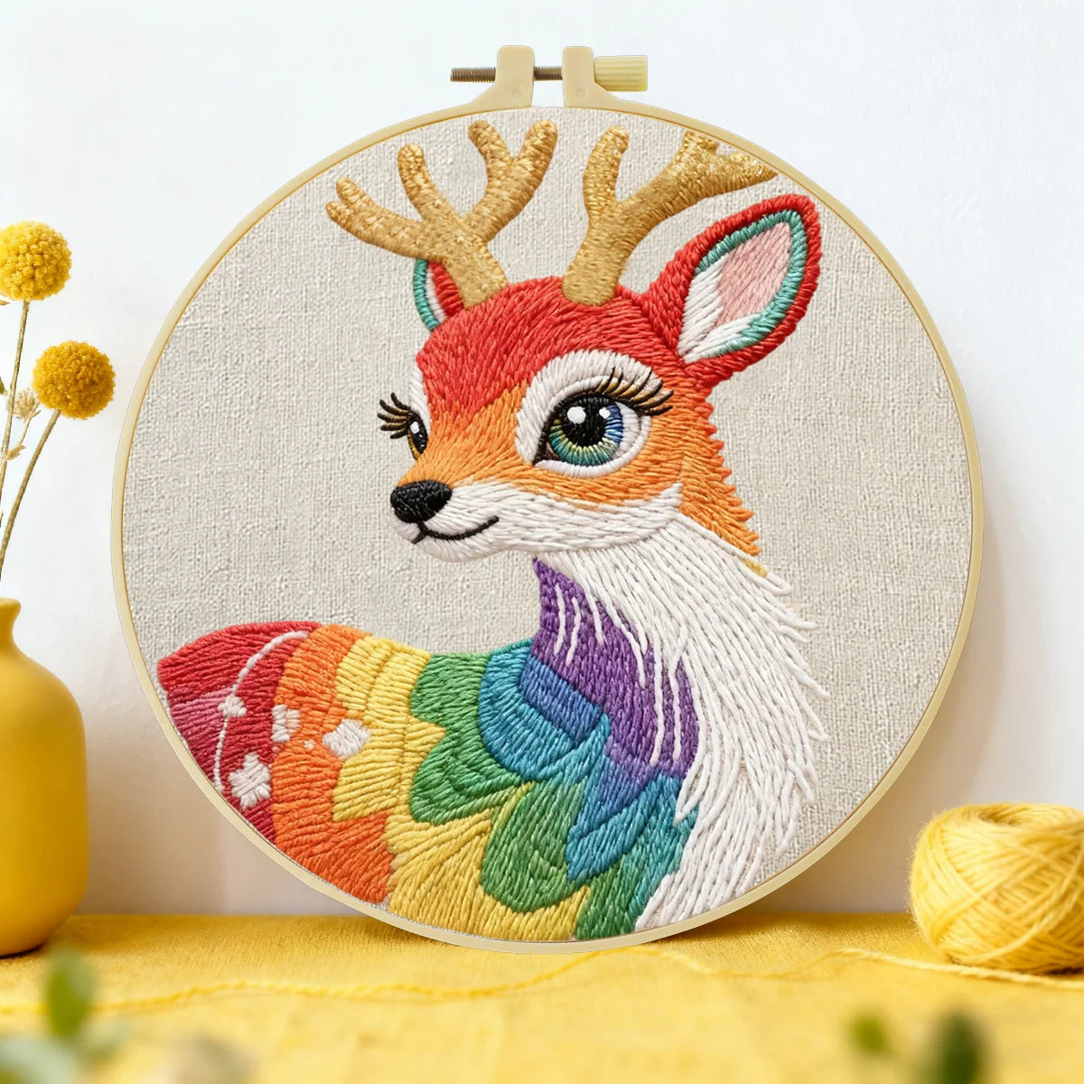 Colorful Deer Embroidery Starter Kit – DIY Woodland Animal Sewing Art Set for Beginners