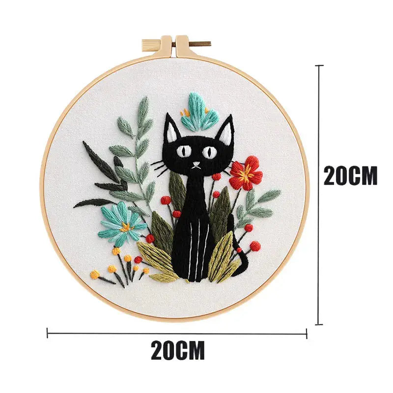 Cat & Floral Embroidery Kit The Stichers Heavane