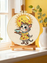 Cute Cat Tea Party Embroidery Kit – Kawaii Sunshine DIY Hand Embroidery Hoop Art Set