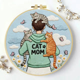 Cat Mom Punch Needle Wall Art – Handmade Embroidery Hoop Decor for Nursery & Cozy Rooms Kits For Stitchers