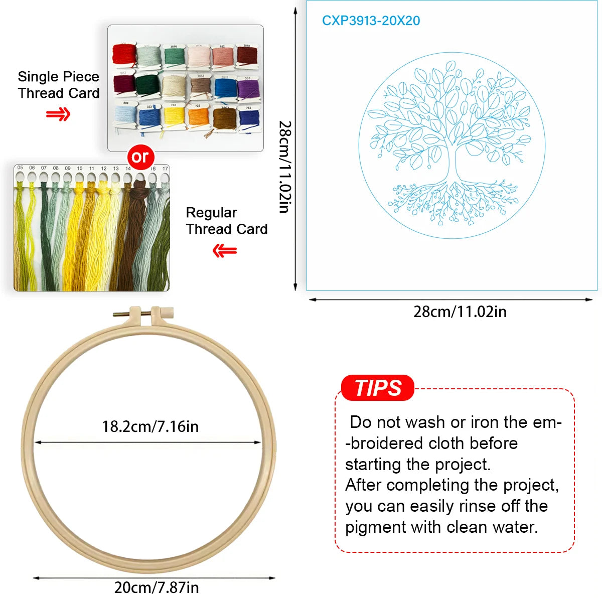 Tree of Life Embroidery DIY Kit – Botanical Nature Beginner Stitching Kit with Hoop, Pattern