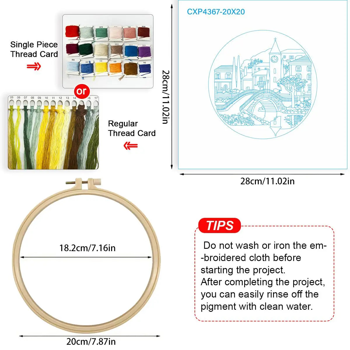 European Village Bridge Embroidery Kit – Scenic Canal Town DIY Needlepoint Hoop Art Cozy Landscape Decor Craft Gift for Adults
