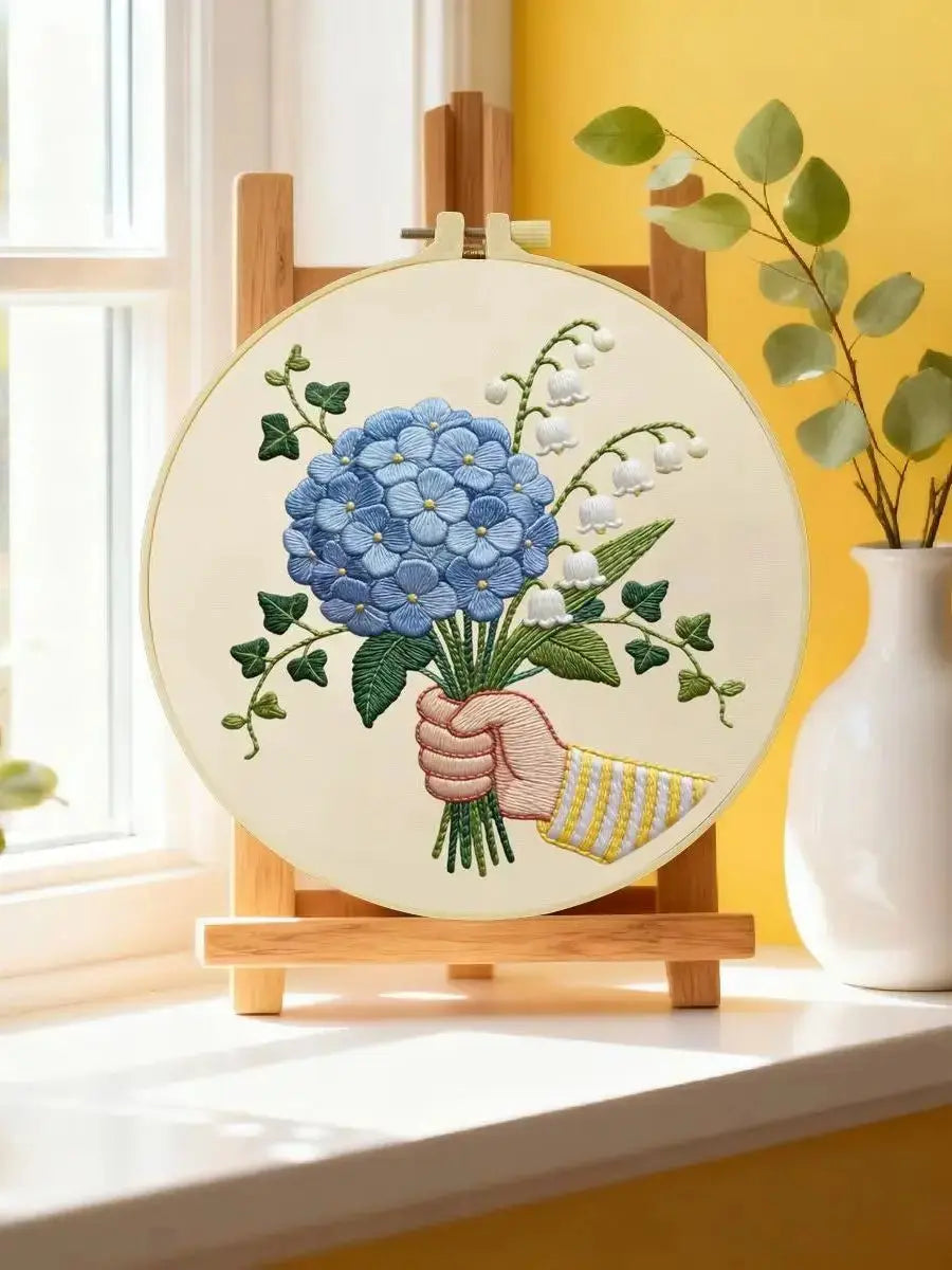 Blue Hydrangea Bouquet Embroidery Kit Kits For Stitchers