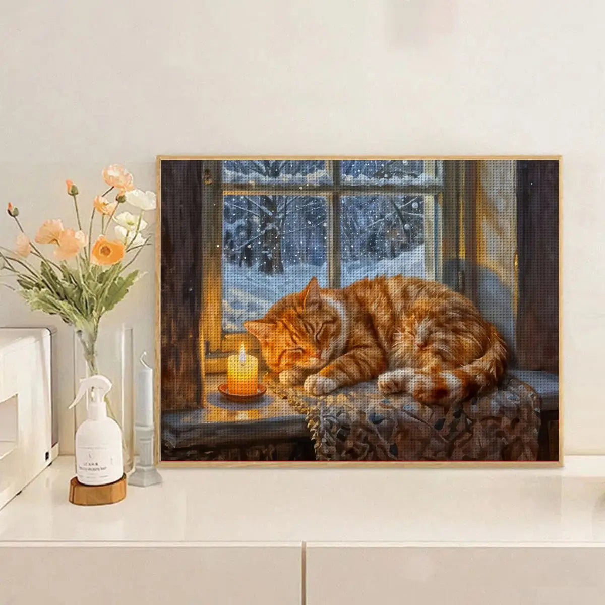 Cozy Winter Cat by Candlelight Cross Stitch Kit 🐱🕯️❄️