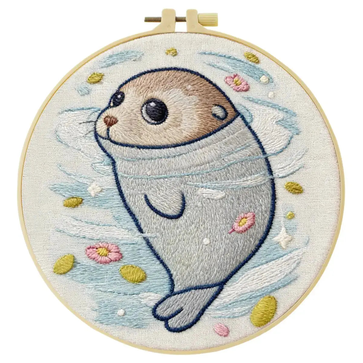 Cute Baby Seal Embroidery Kit – Kawaii Ocean Animal DIY Hand Embroidery Set Kits For Stitchers