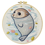 Cute Baby Seal Embroidery Kit – Kawaii Ocean Animal DIY Hand Embroidery Set Kits For Stitchers