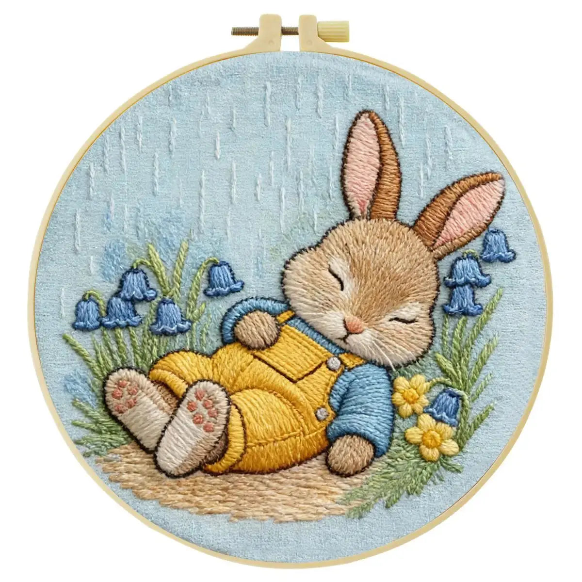 Sleeping Bunny Embroidery Kit – Cozy Rainy Day Rabbit DIY Hand Embroidery Set 🐰🌧️💛 Kits For Stitchers