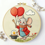Cute Mouse with Balloons Embroidery Starter Kit DIY – Beginner Cartoon Animal Hand Embroidery Kit Kits For Stitchers