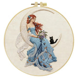 Moonlit Fairy Embroidery Kit – Enchanted Cat & Crescent Moon DIY Hand Embroidery Hoop Art Set Kits For Stitchers