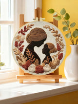 Mother & Daughter Silhouette Embroidery Kit – Elegant Floral Family Needlepoint Pattern with Warm Neutral Earth Tones