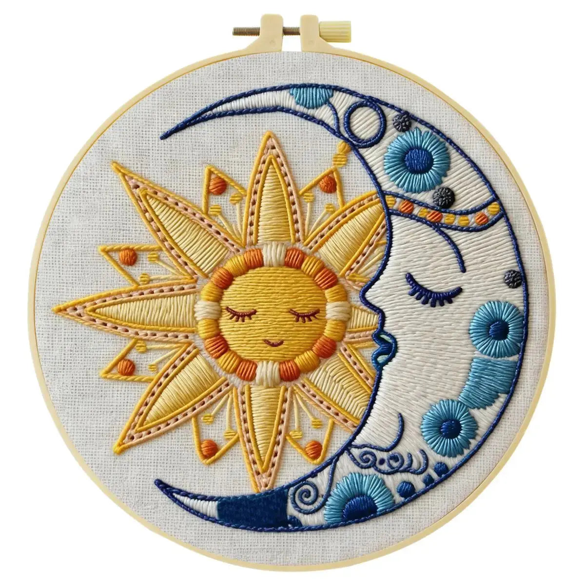 Sun & Moon Embroidery Kit – Celestial Harmony DIY Hand Embroidery Hoop Art Set Kits For Stitchers