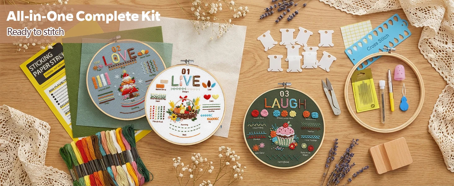 Love, Laugh & Live Beginner Embroidery Kit Kits For Stitchers