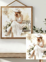 Elegant Lady in White Cross Stitch Kit 👒🤍🌸