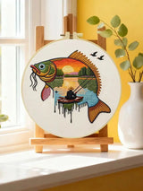 Sunset Fisherman Fish Embroidery Kit Kits For Stitchers