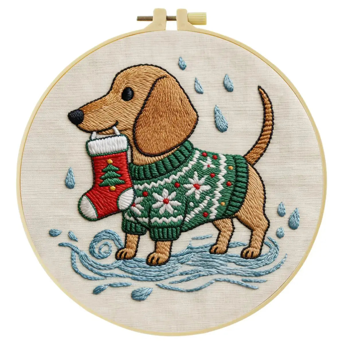 Christmas Dachshund Embroidery Kit Kits For Stitchers