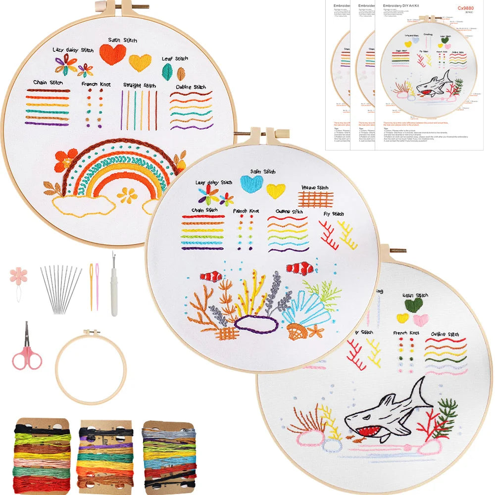 3-Piece Beginner Embroidery Learning Kit Kits For Stitchers