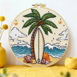 Surfboard Beach Punch Needle Wall Art – Handmade Embroidery Hoop Decor for Nursery & Cozy Rooms Kits For Stitchers