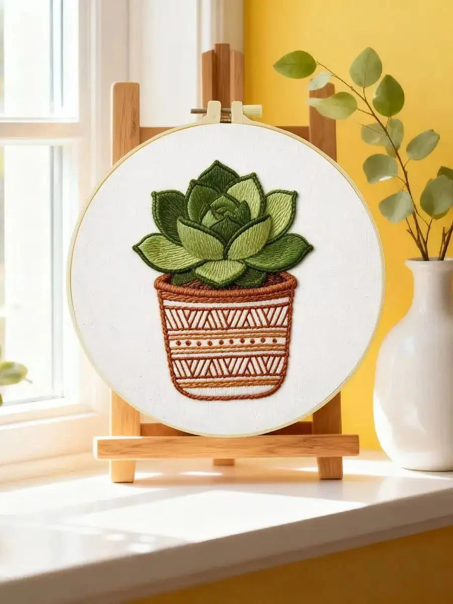 Green Succulent Plant Embroidery Kit Kits For Stitchers