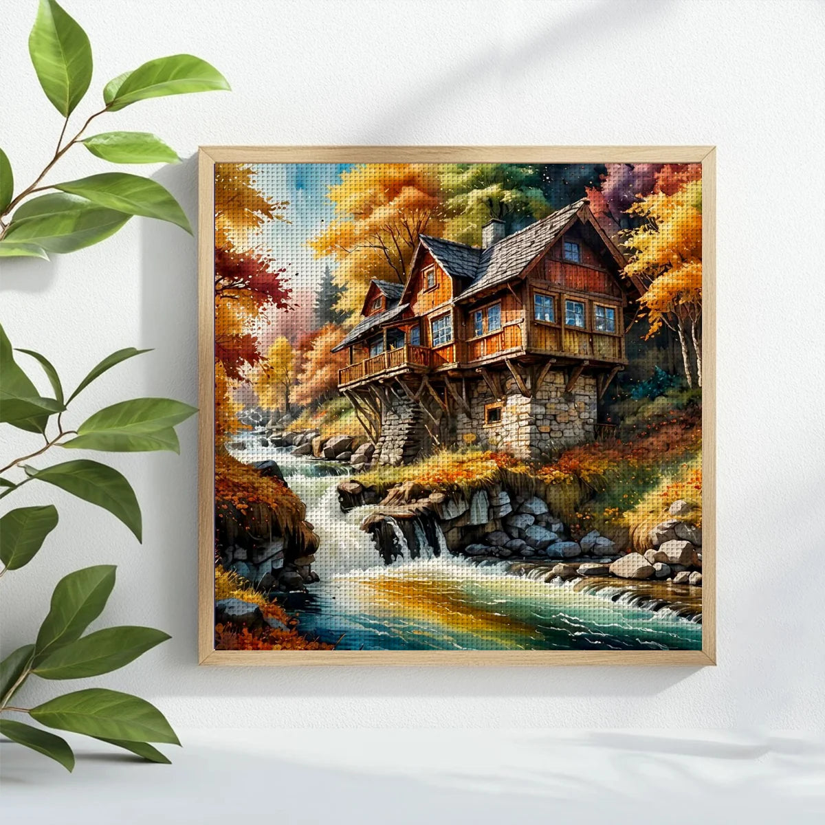 Autumn Riverside Cabin Cross Stitch Kit 🍂🏡🌊✨
