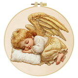 Handmade Sleeping Angel Embroidery Hoop Wall Art – Baby Cherub Nursery Fiber Decor