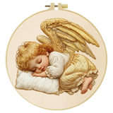 Handmade Sleeping Angel Embroidery Hoop Wall Art – Baby Cherub Nursery Fiber Decor Kits For Stitchers